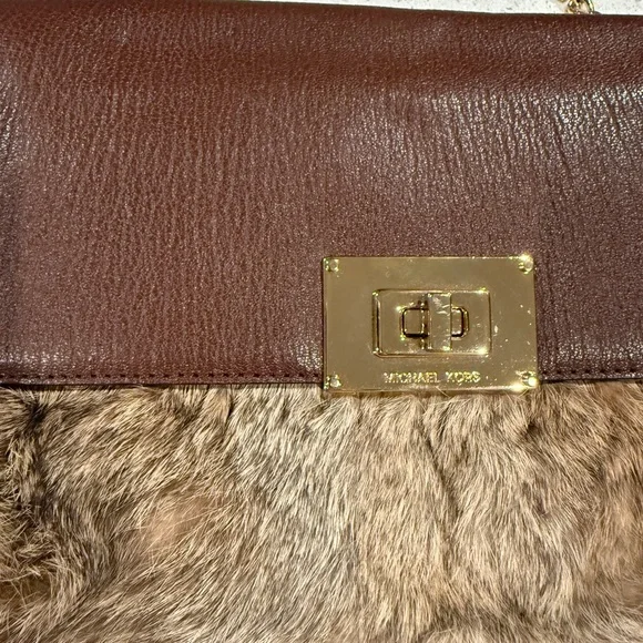 Michael Kors Brown Leather and Tan Fur Shoulder Bag - Picture 2 of 6